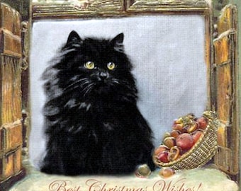 Victorian Edwardian Christmas Kitty In the Window Vintage Handmade Holiday