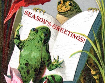 Holiday Odd Froggy Vintage Christmas Seasons Greetings Holiday Yule Cards Thank You Birthday