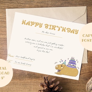 Set druckbare Kawaii Capybara Geburtstagspostkarten | Sofortdownload | Geburtstagskarten Set | Niedliches Briefpapier