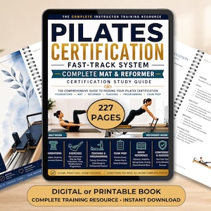 Studiehandledning för pilatesinstruktörscertifiering, träningsmanual för reformer- och mattövningar, övningsprov, pilateslärarkurs i PDF-format
