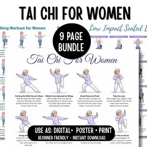 Paquete de ejercicios de Tai Chi, ejercicios en silla y caminando para mujeres y personas mayores, plan de 7 días, registro diario, guía para principiantes, descarga instantánea en PDF.
