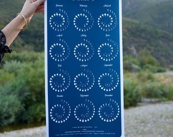 2027 Large MOON CALENDAR in NIGHT Sky - Silkscreen Print