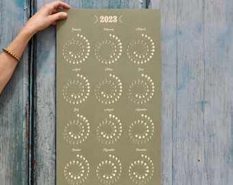 2023 Large MOON CALENDAR in Hemp FLOWER Silkscreen Print - Etsy