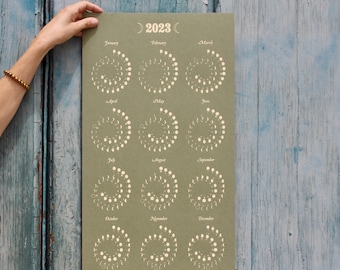 2023 Large MOON CALENDAR in Hemp FLOWER - Silkscreen Print