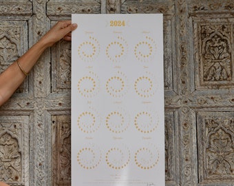 2024 Large MOON Calendar in GOLD on Recycled WHITE - Silkscreen Print