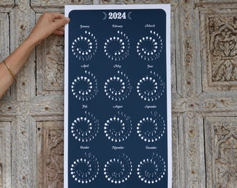 2024 Large MOON CALENDAR in NIGHT Sky - Silkscreen Print