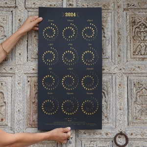 2024 Large MOON CALENDAR in GOLD on Black - Silkscreen Print