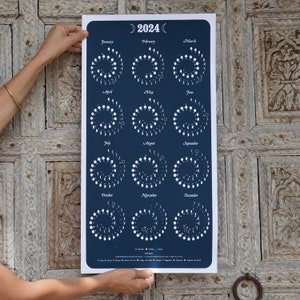 2024 Large MOON CALENDAR in NIGHT Sky Silkscreen Print image 1