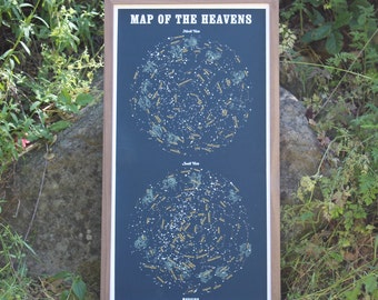 FRAMED Map of the Heavens 3 COLOR Silkscreen Print