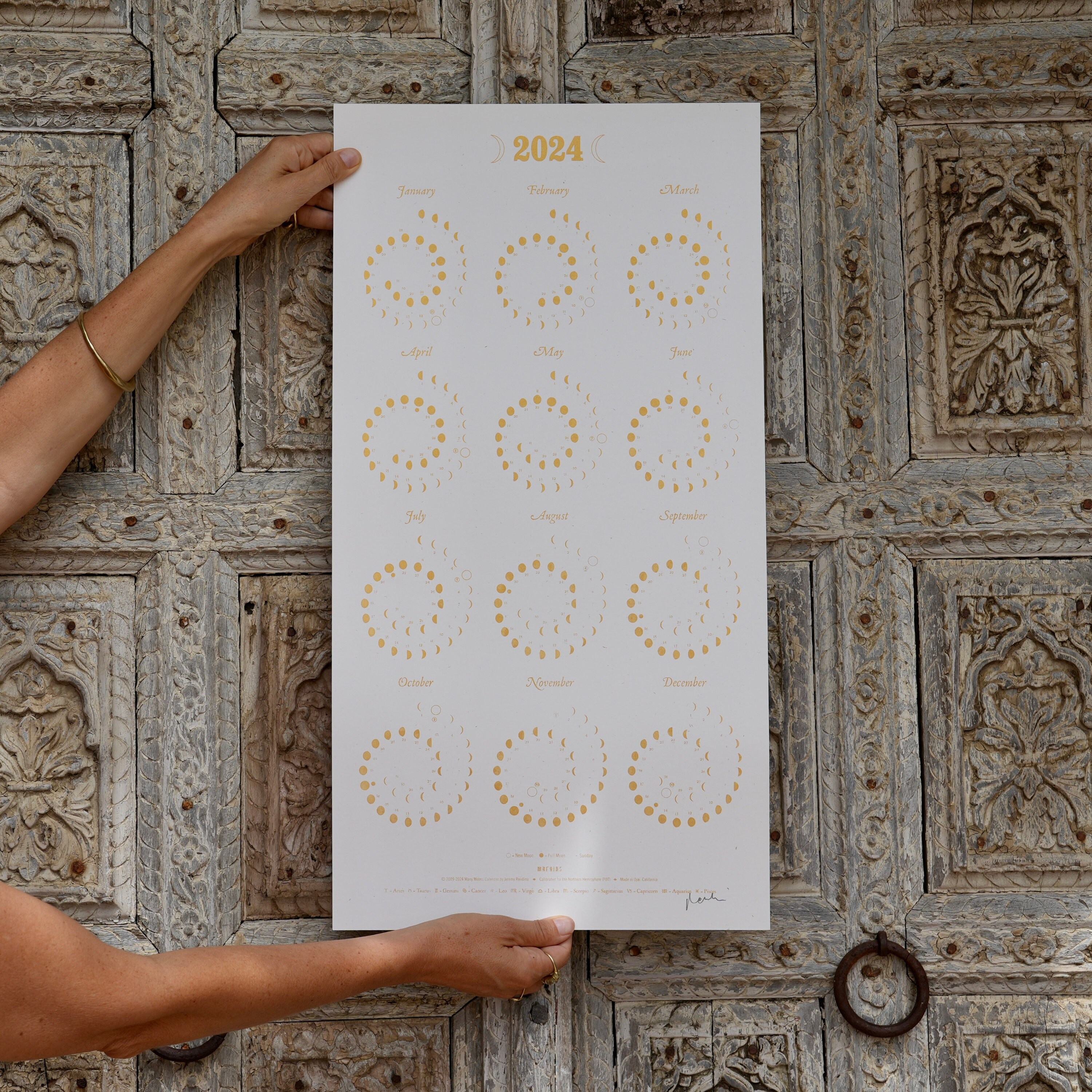 2024 Large MOON Calendar in GOLD on Recycled WHITE Silkscreen Print - Etsy