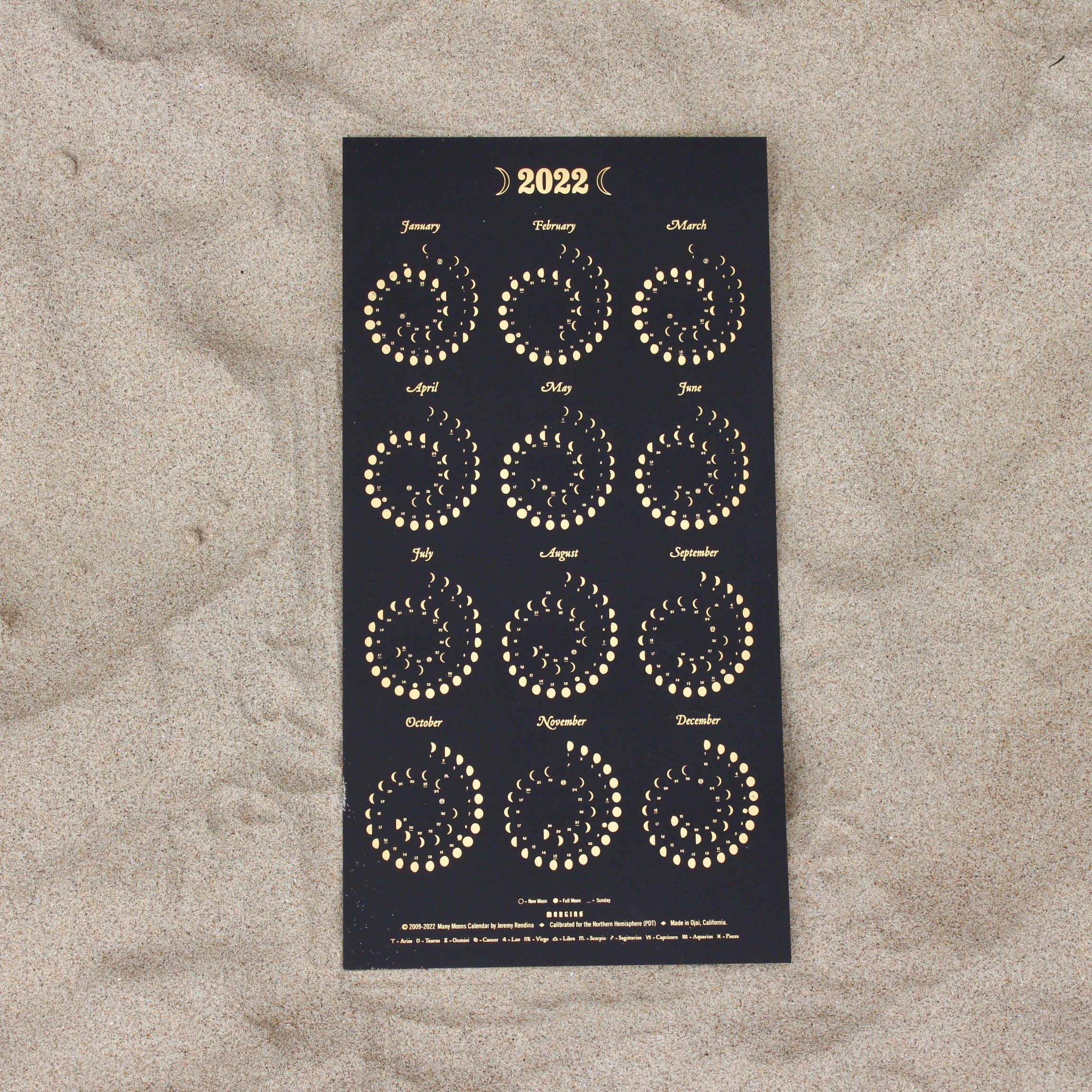 Full Moon Calendar 2022 California 2022 Small Moon Calendar Gold Foil On Black Edition | Etsy Singapore