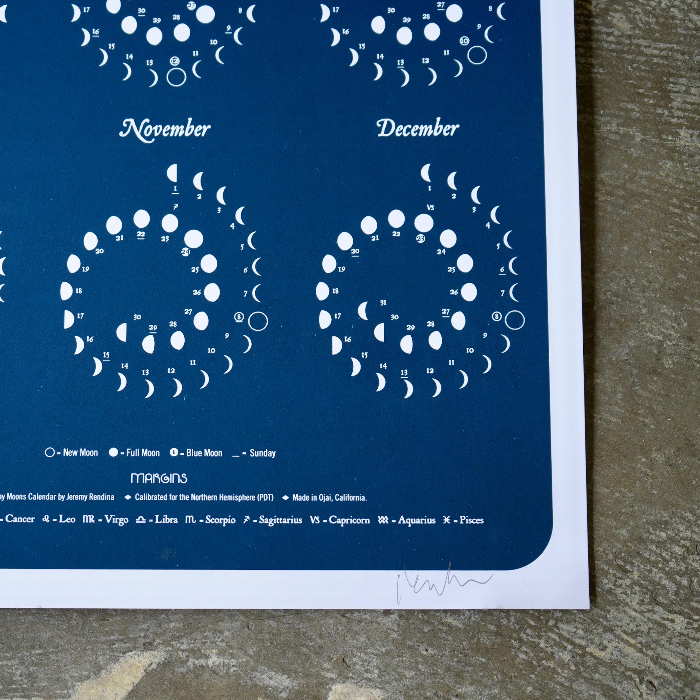 2026 Large MOON CALENDAR in NIGHT Sky - Silkscreen Print - Etsy
