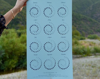 2027 Large MOON CALENDAR in POWDER Blue - Silkscreen Print