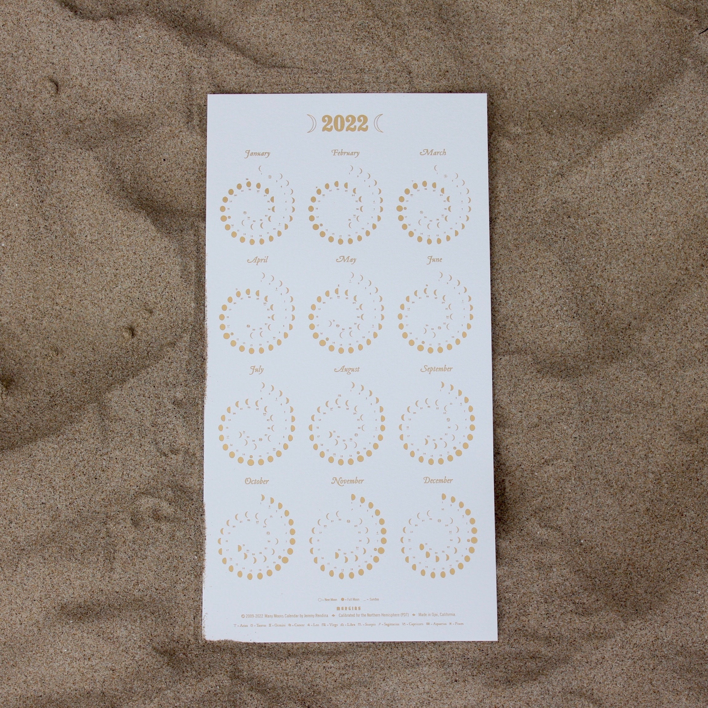 Full Moon Calendar 2022 California 2022 Small Moon Calendar Gold Foil On Pearl White Edition | Etsy