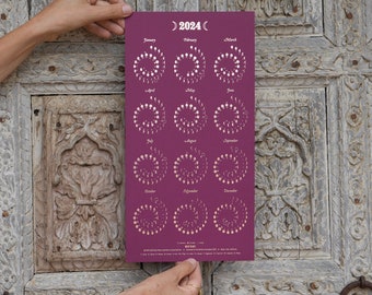 2024 SMALL Moon Calendar - MAGENTA Rose Gold FOIL