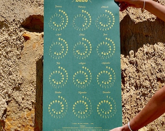 2026 Large Moon Calendar in MOSS - Silkscreen Print