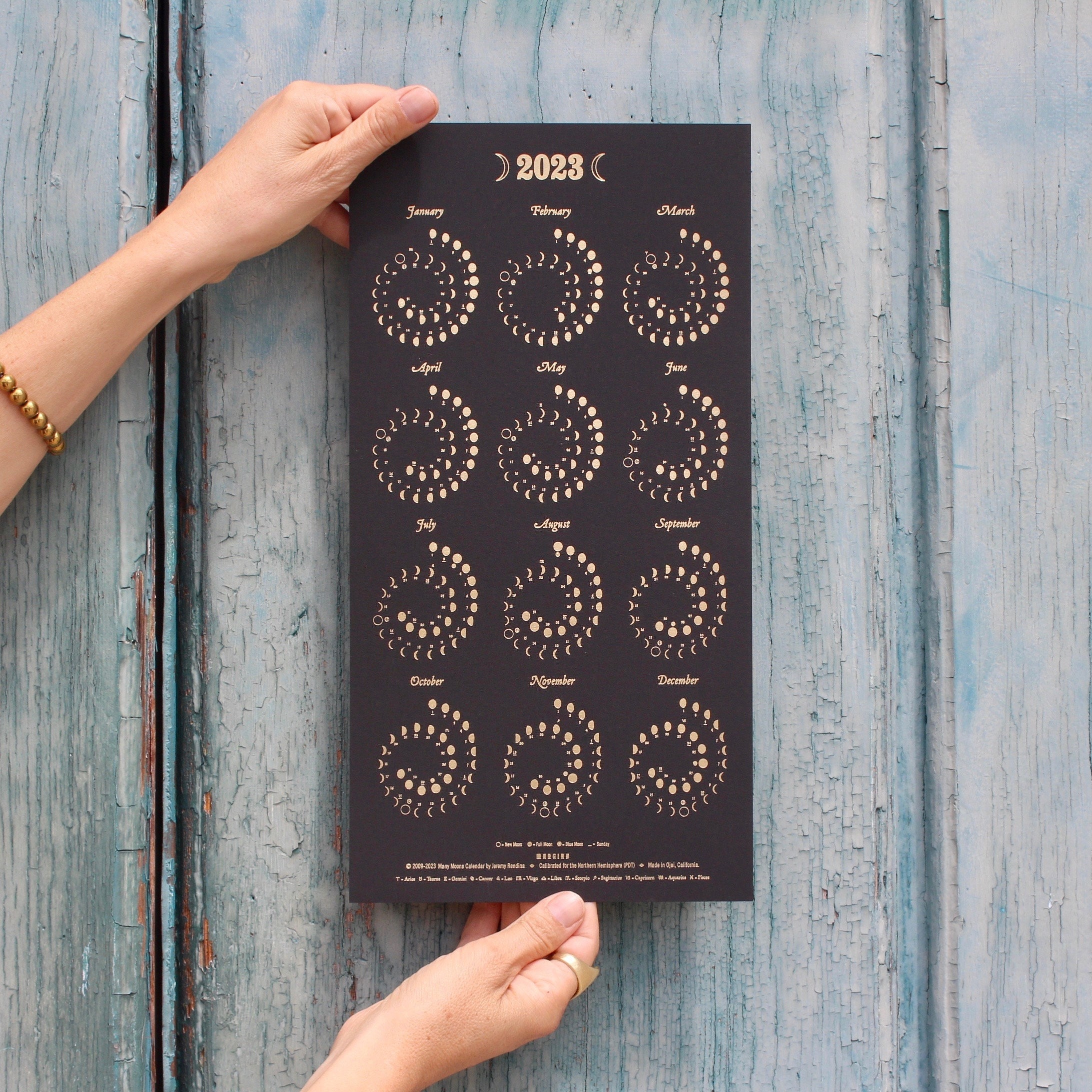 2023 SMALL Moon Calendar Gold FOIL on Black EDITION - Etsy Israel