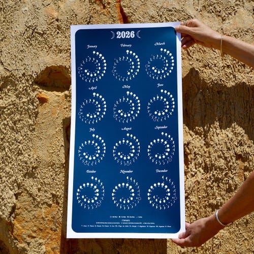 2026 Large MOON CALENDAR in NIGHT Sky - Silkscreen Print - Etsy