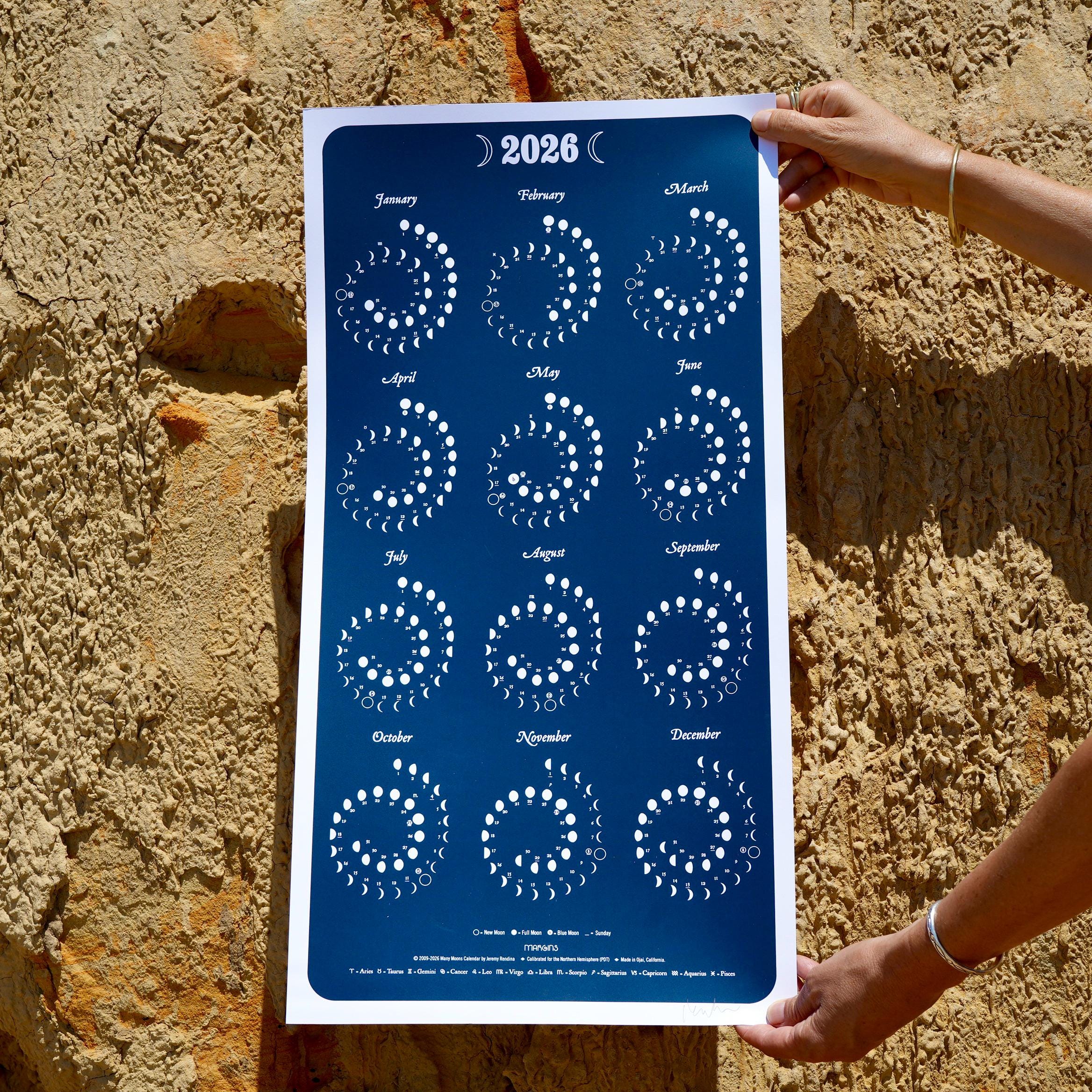 2026 Large MOON CALENDAR in NIGHT Sky - Silkscreen Print - Etsy