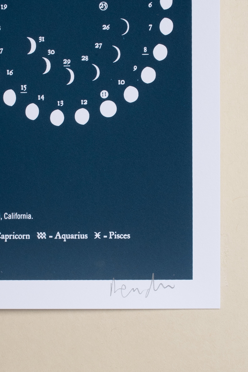 2024 Large MOON CALENDAR in NIGHT Sky Silkscreen Print image 4