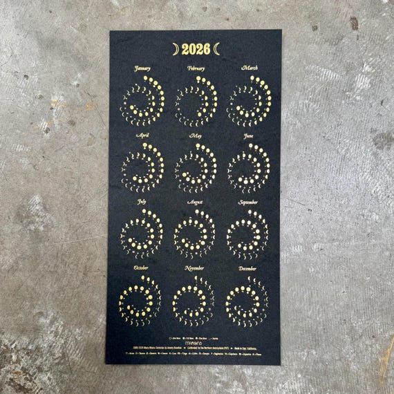 2026 SMALL Moon Calendar - Gold FOIL on Black EDITION - Etsy