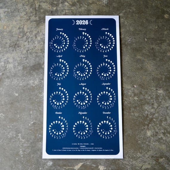 2026 Large MOON CALENDAR in NIGHT Sky - Silkscreen Print - Etsy