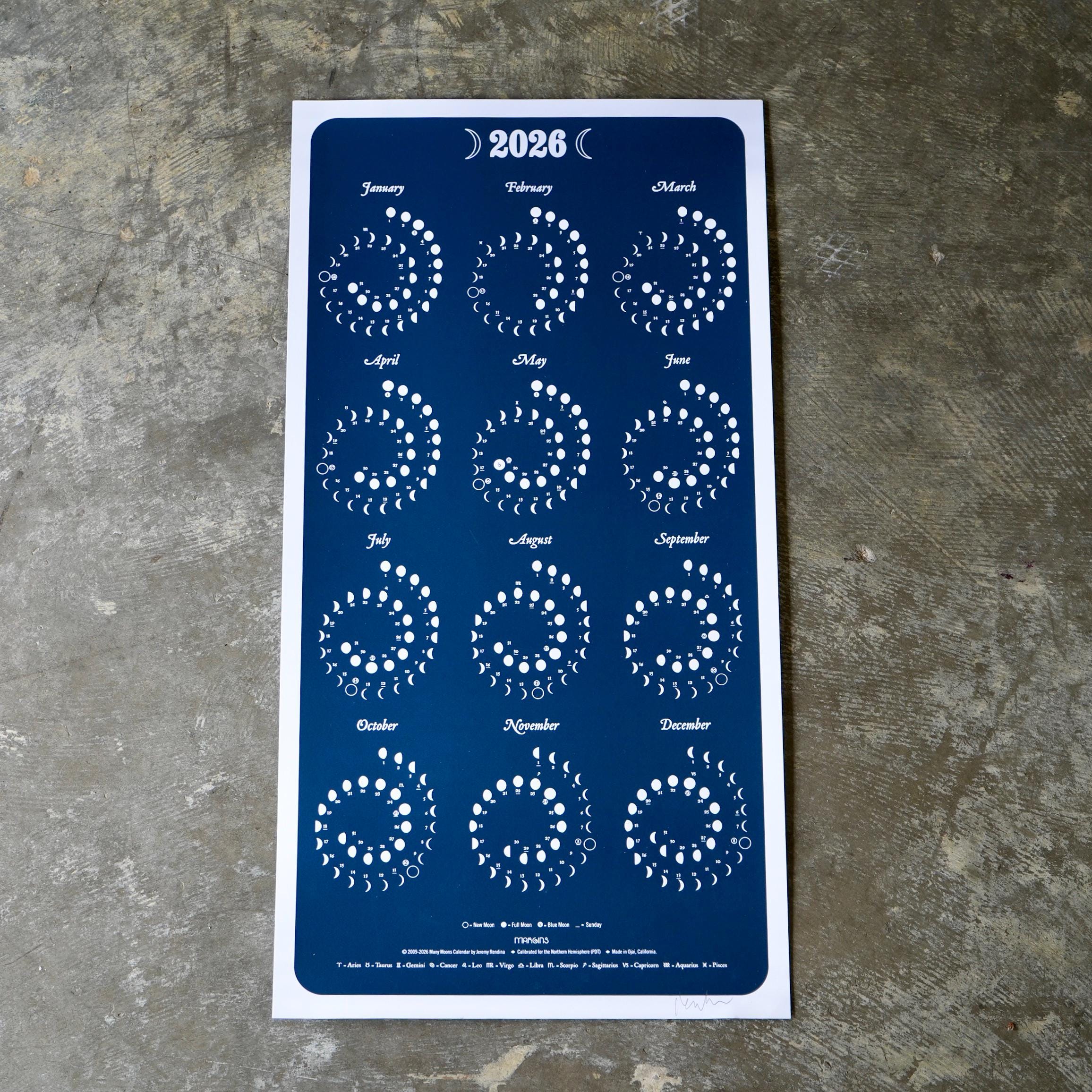 2026 Large MOON CALENDAR in NIGHT Sky - Silkscreen Print - Etsy