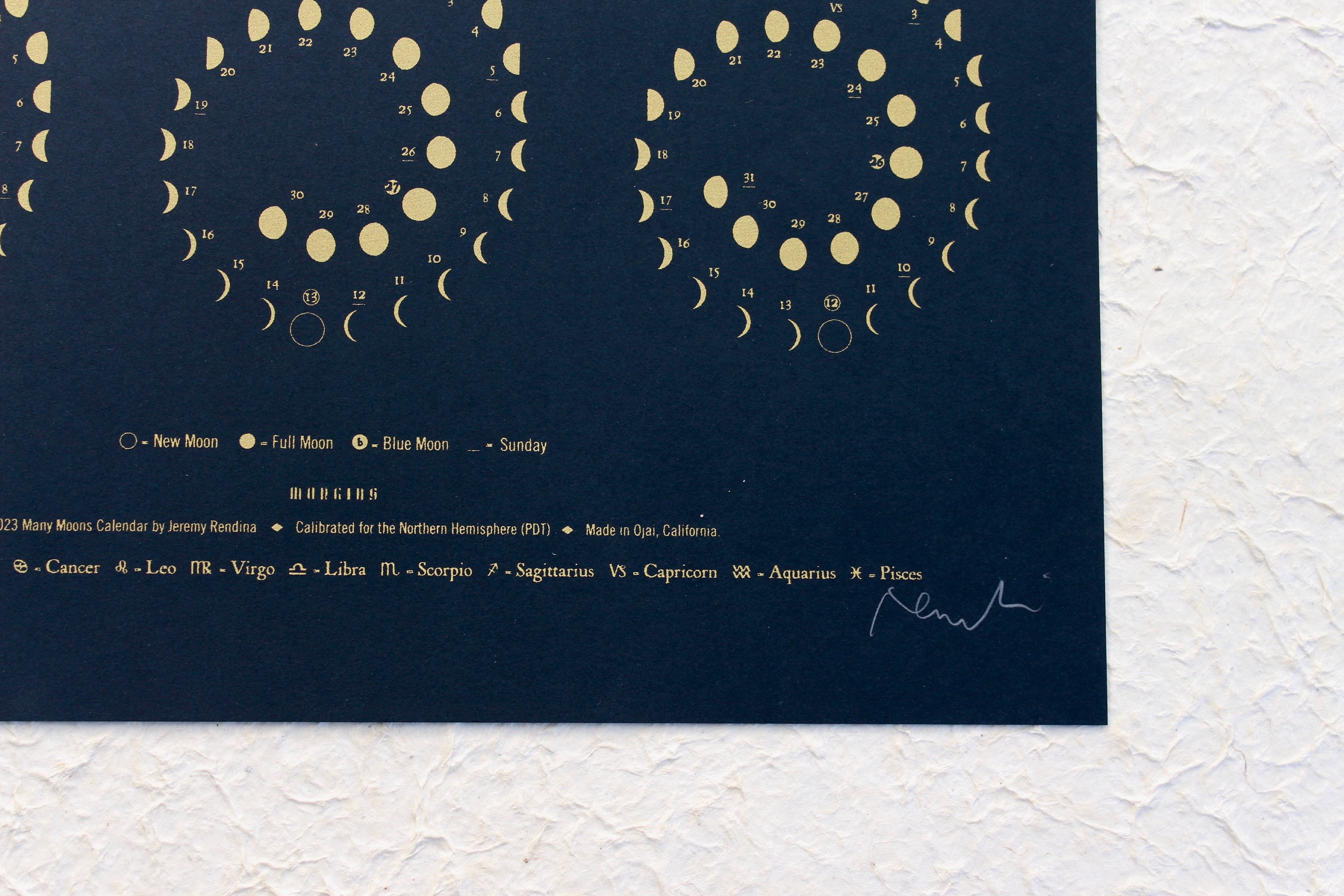 2024 Large MOON CALENDAR in GOLD on Black Silkscreen Print - Etsy