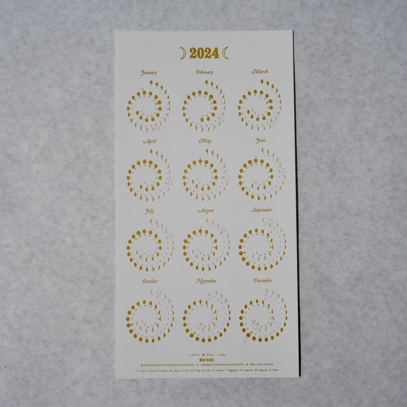 2024 SMALL Moon Calendar Gold Foil on Pearl White Edition image 2