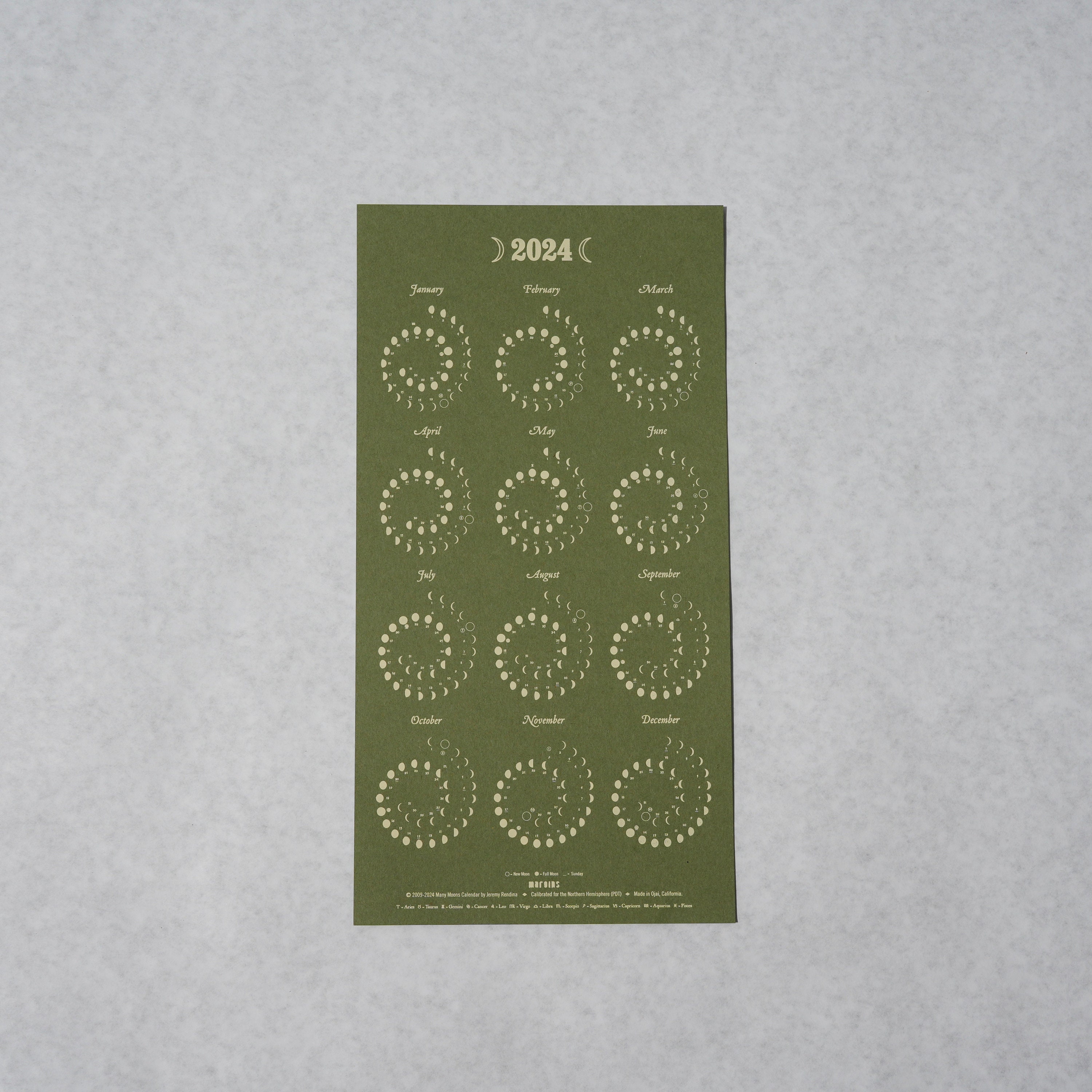 2024 SMALL Moon Calendar Cream FOIL on HEMP Flower Edition - Etsy