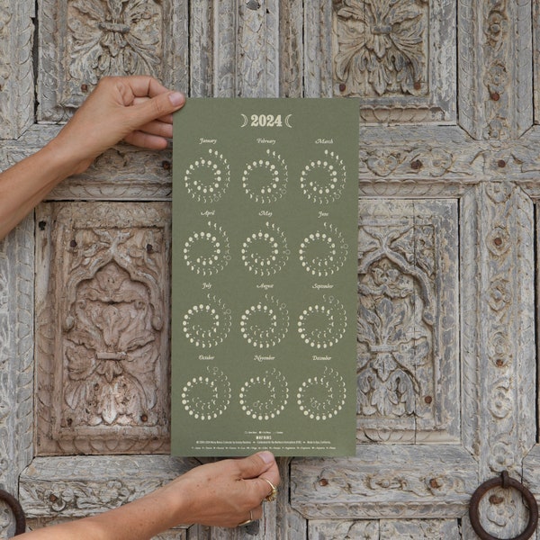 2024 SMALL Moon Calendar - Cream FOIL on HEMP Flower Edition