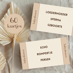 Babyshower 30 Seconds • Thema: beige, zand, neutraal, bruin • 60 kaartjes! • Nederlands (NL) • Direct Afdrukbaar