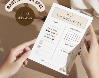 Juego de baby shower beige/neutro | Tarjeta de juego de predicciones para baby shower para rellenar | Holandés - Holandés