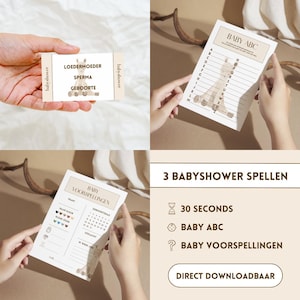 Babyshower game bundle - beige / neutral / alpaca |  Babyshower 30 Seconds, Baby Predictions game & Baby name ABC | Dutch - Nederlands