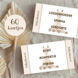 Babyshower 30 Seconds • Thema: alpaca, beige, zand, neutraal • 60 kaartjes! • Nederlands (NL) • Direct Afdrukbaar