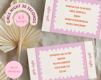 Juego de chicas 30 segundos • Juego para mujeres • Tema: rosa, beige, naranja • ¡45 cartas! • Holandés (NL) • Imprimible al instante