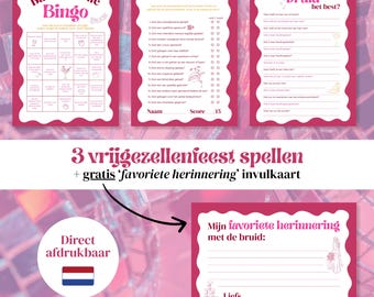 Juegos de despedida de soltera para mujeres | 3 juegos + 1 extra | Desafíos para despedidas de soltera | Imprimibles al instante | Holandés