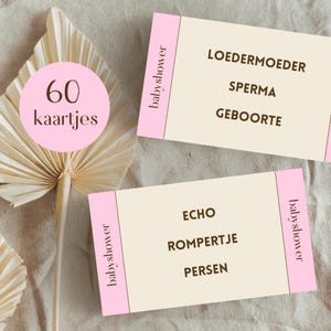 Babyshower 30 Seconds • Thema: roze / beige • 60 kaartjes! • Nederlands (NL) • Direct Afdrukbaar