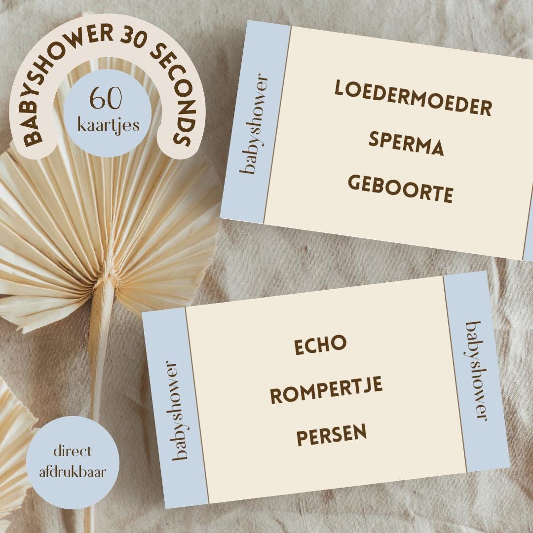 Baby Shower Game Boy • 30 Seconds • Theme: Blue, Beige • 60 Cards ...