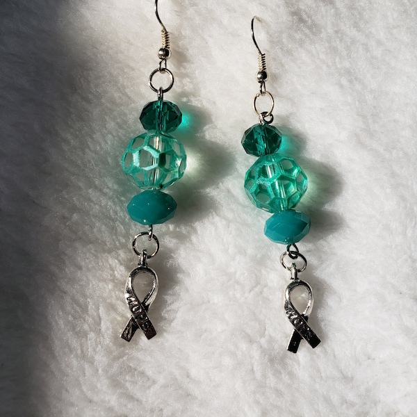 Ovarian Cancer Teal Ribbon Awareness Earrings Anxiety Disorder Awareness