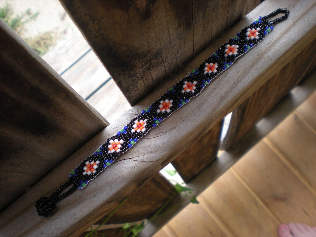 Loom Woven Seed Bead Bracelet Unisexe Noir Géométrique Etsy France