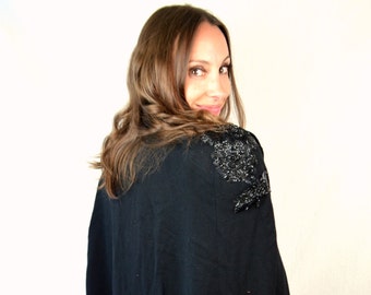 Lovely Black Beaded Sequined Cape Coat By C Est Jolie Jackets Coats Clothing Valresa Com