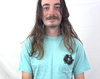 Vintage des années 1990 des années 90 océan Pacifique OP Puffy néon bleu surfeur tee shirt tshirt