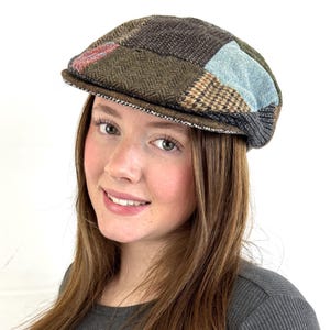 Vintage Wool Multicolored Tweed Patchwork Irish Beanie Newsboy Brim Cap Hat - Hanna Hats of Donegal Ltd. - Made in Ireland