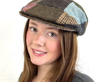 Hanna Hats Patchwork Tweed Newsboy Driver Flat Cap S Donegal Ireland Vintage 90s Hanna Hats Donegal Patchwork Tweed Touring Driving Flat Cap  main image 4