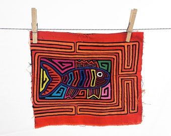 Vintage Ethnic Hand Quilted Geometric Embroidered Mola Mini Wall Hanging Home Decor - Fish