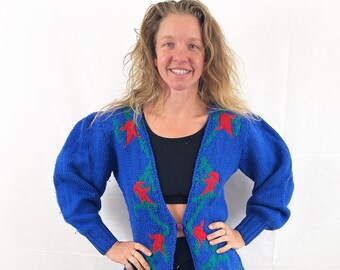 Vintage 1980s 80s Metropolis By Catharine Lover Cardigan Holiday Wool Christmas Sweater