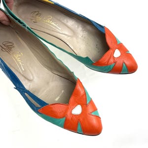 Vintage Leather Flower Patchwork Shoes Flats - Oleg Cassini - Size 7 1/2 N