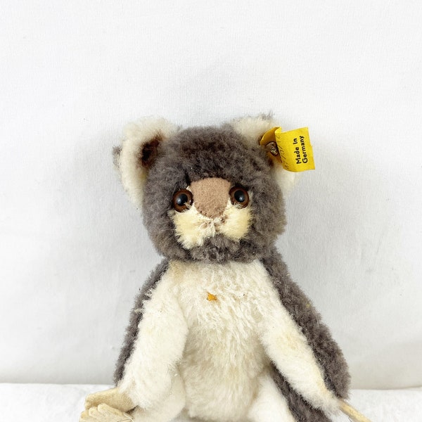 Vintage 1950s 50s RARE Steiff Mohair Gray White Collectible Koala - Made in Germany - Ear Tag Attached