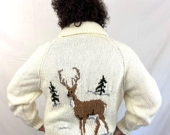 Vintage Knit Deer Handmade Cowican Style Cardigan Sweater